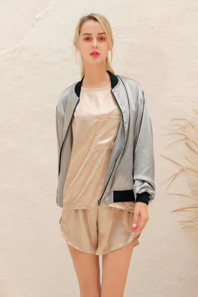19 Momme Silk Unisex Bomber Jacket